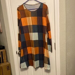 Multicolor Plaid Long Sleeve Dress